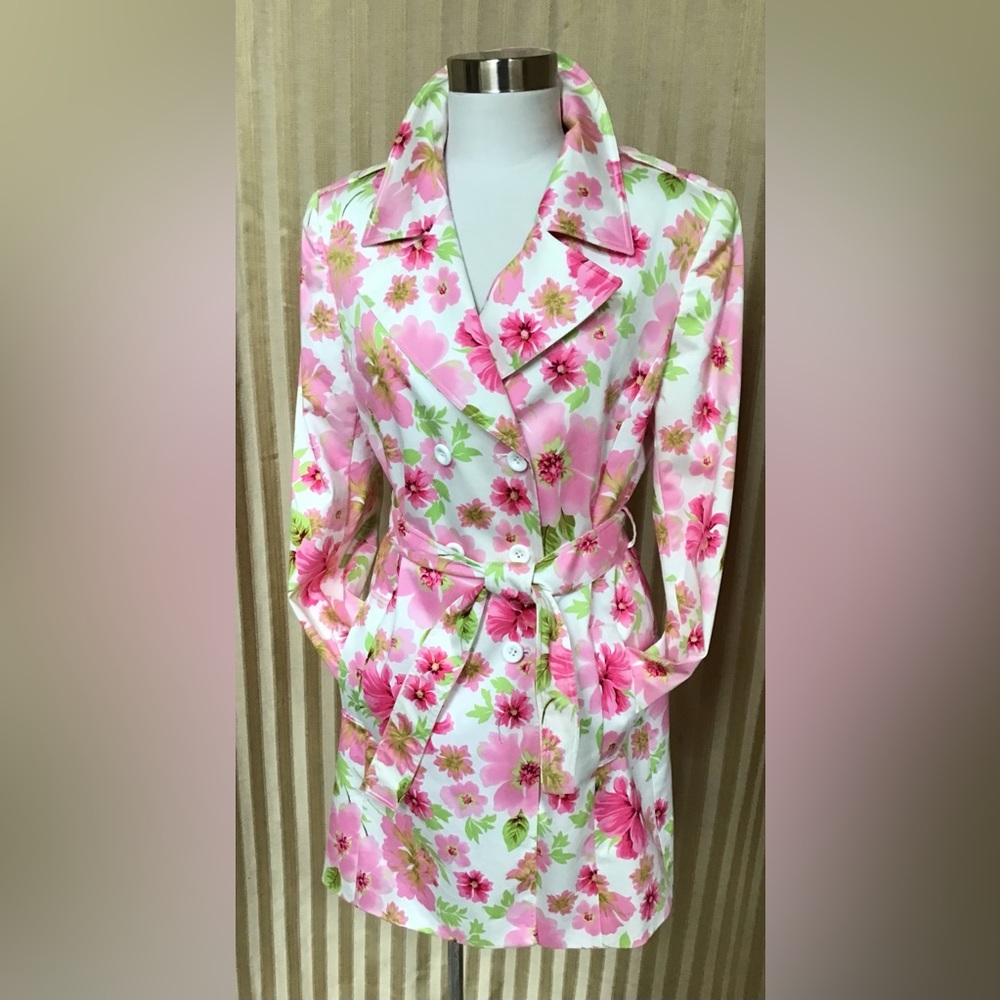 Tahari Retro Floral Trench Coat